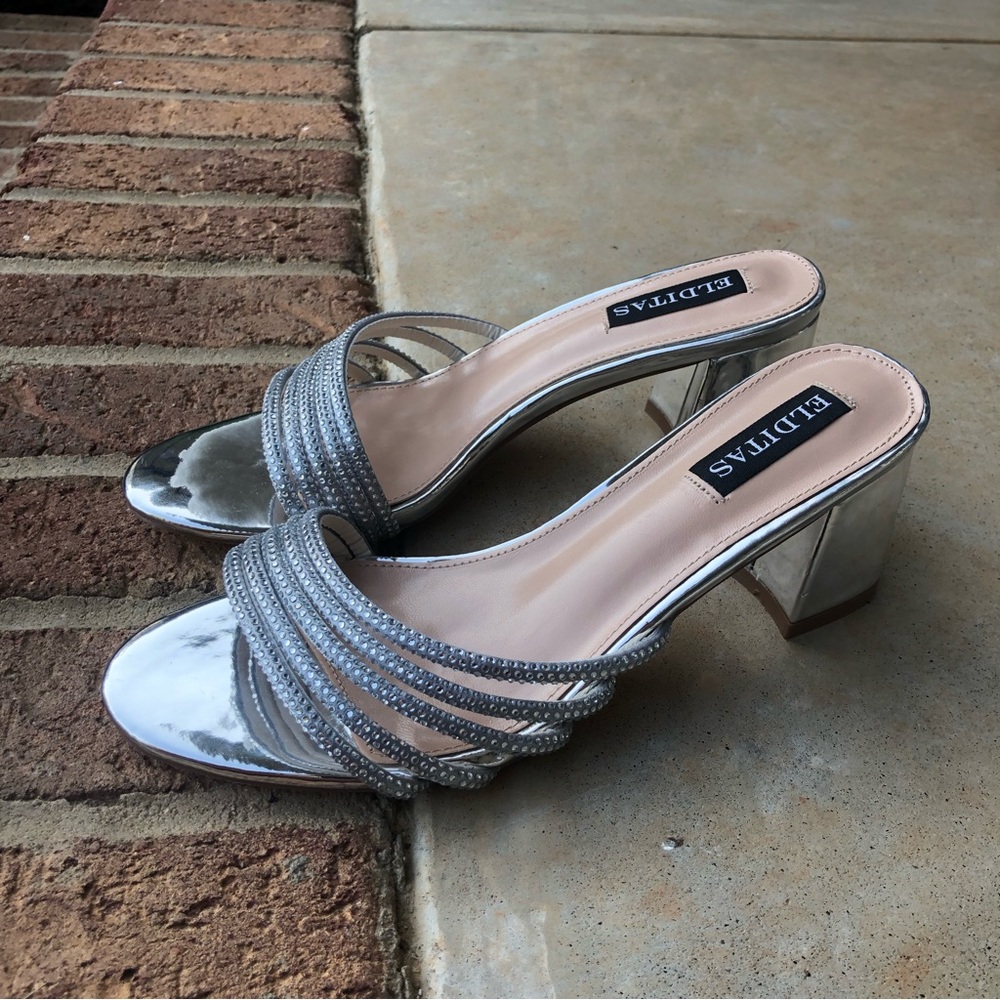 Elditas silver rhinestone strap heels New 8.5